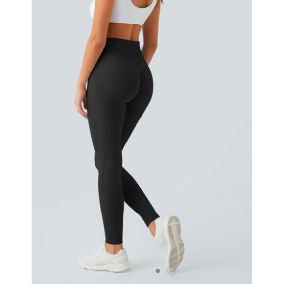 Halara Seamless Flow High Waisted Butt Lifting Leggings Sz Medium 7/8 Black Wome - Picture 2 of 7